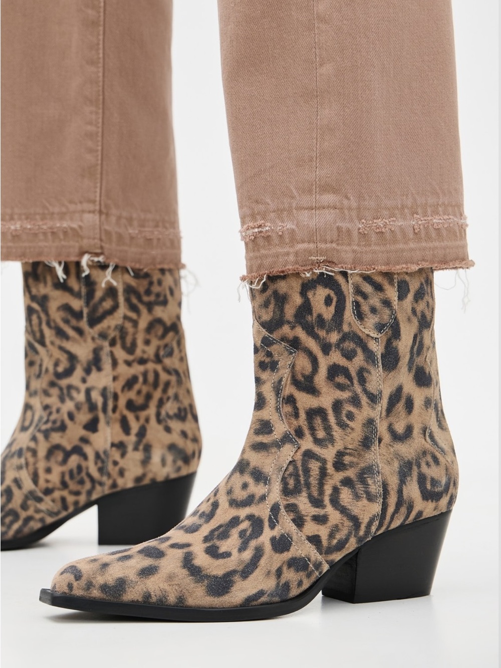 NEW Free People Cat Nap Cowboy Boots in Leopard Suede Size 7.5 - Picture 2 of 15